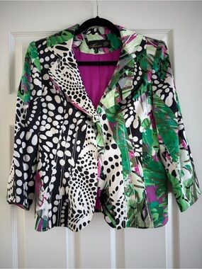 Women's Green & Black Silk Printed Blazer Jacket